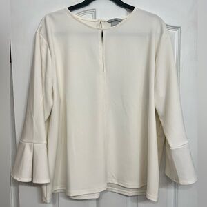 H&M Cream Blouse with Bell Sleeves and Mandarin Collar